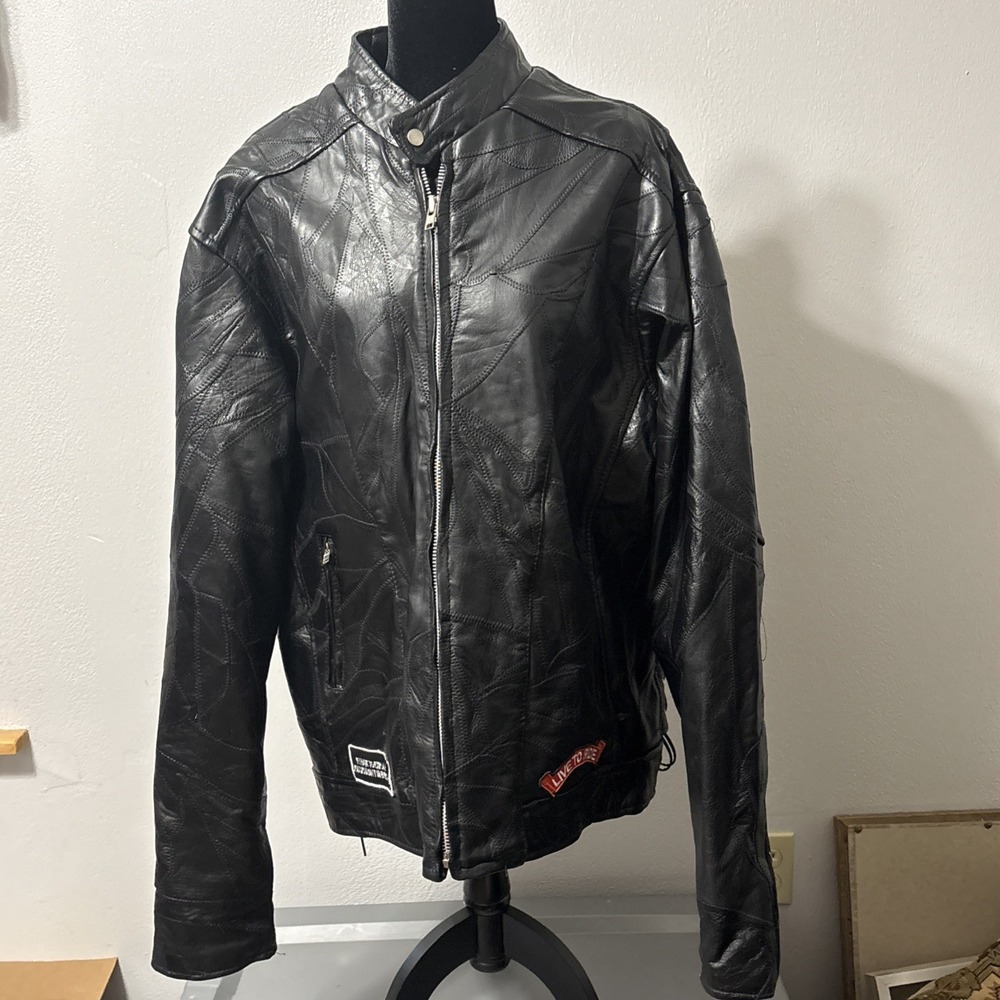 New Vintage Diamond Plate Buffalo Leather Biker Riding Jacket With Patches 3XL